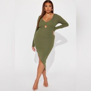 Fashion Nova Mara Sweater Midi Dress - Olive